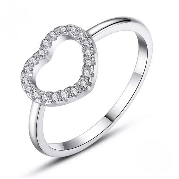 Jewelry - New Sparkling Sterling Silver 925 Pave Heart Ring